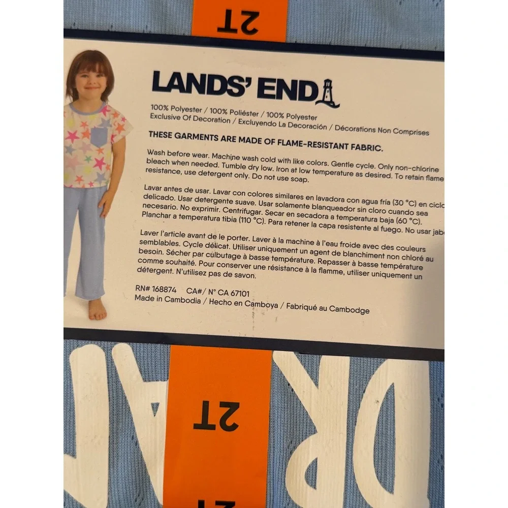 NWT Lands End Kids 4-Piece Sleep Set Light Blue Star Dream Pajamas 2T Cozy Fun